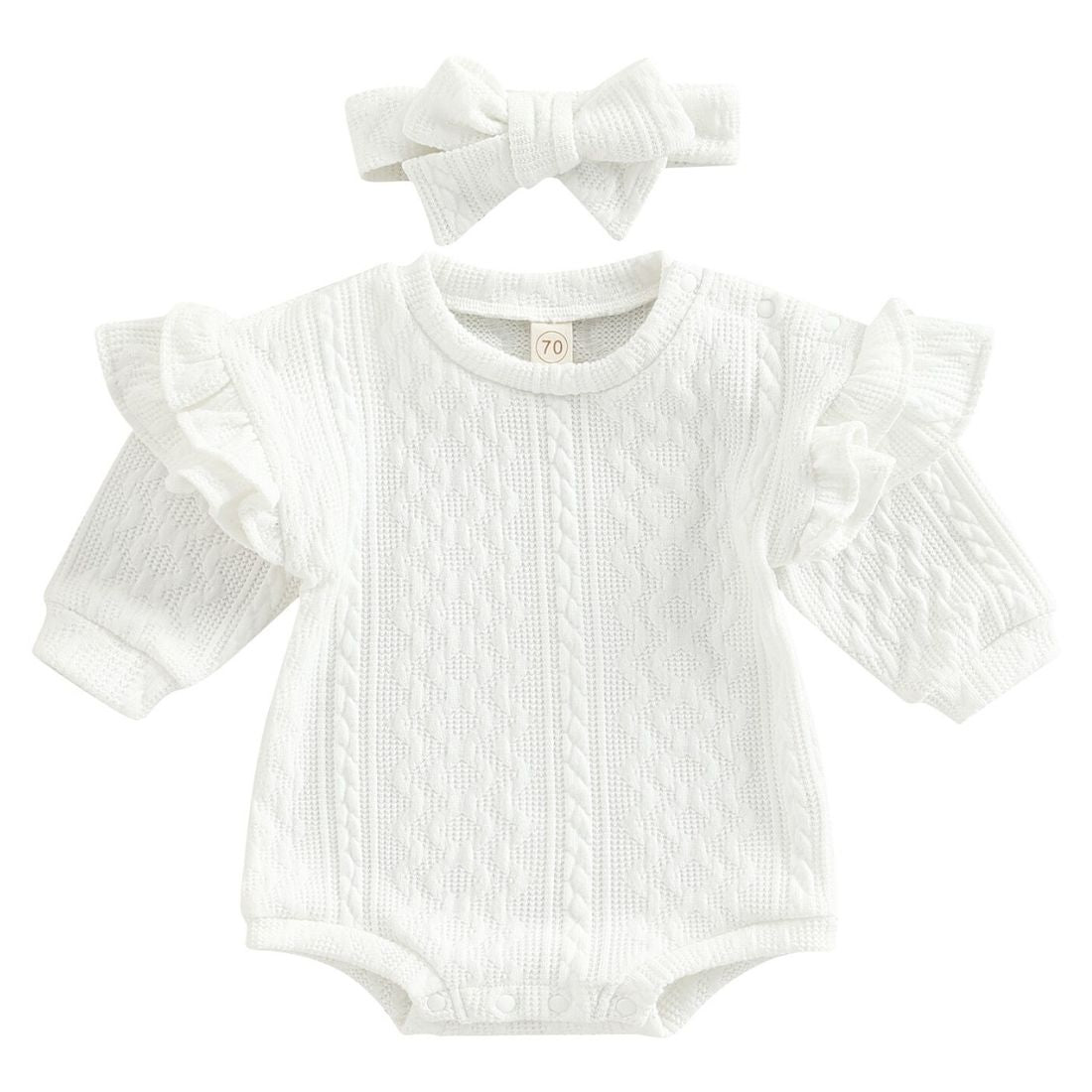 Bella Knitted Baby Girl Bodysuit | White