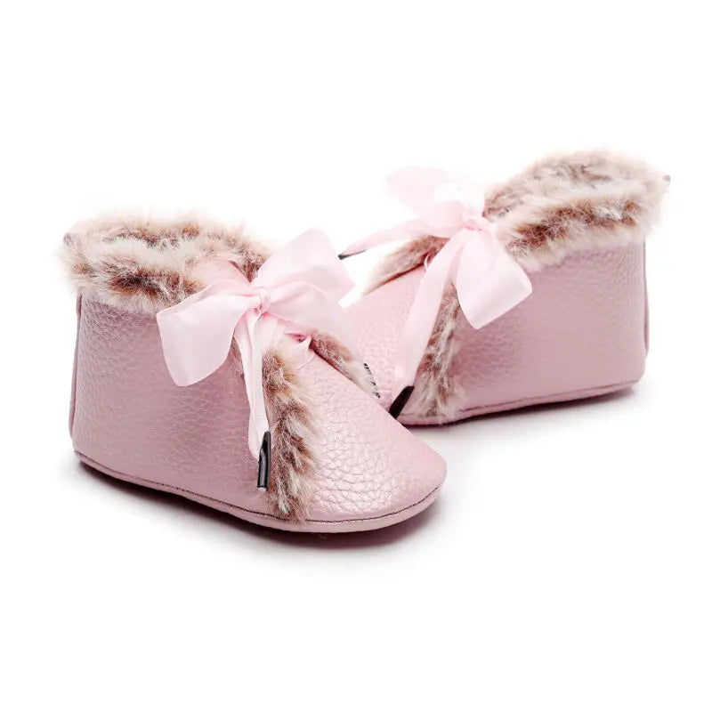 Knotted Ribbon Fur Baby Boots