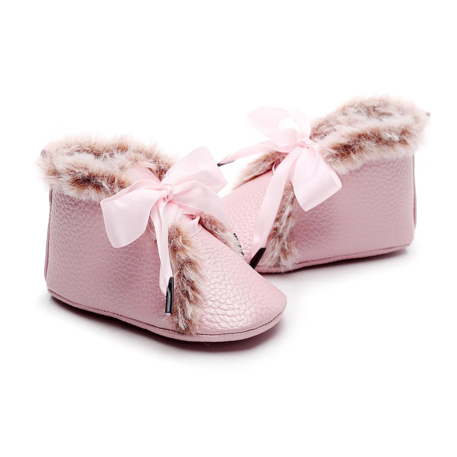Pink Knotted Ribbon Fur Baby Boots