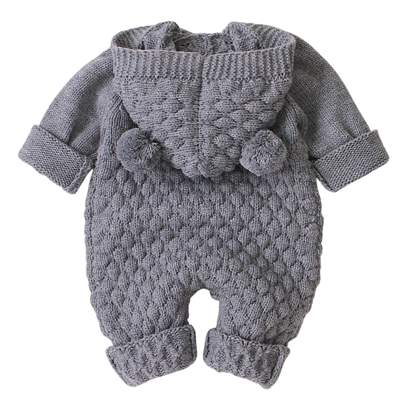 Teddy Knit Baby Bear Onesie | Charcoal
