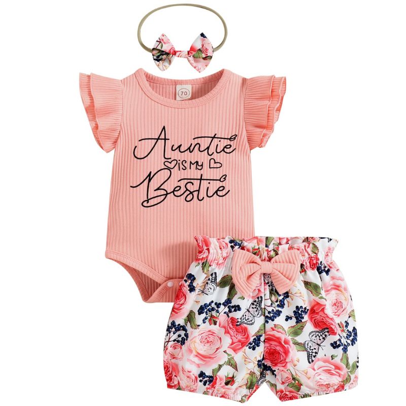Baby Girl Auntie Is My Bestie Floral Set - My Trendy Youngsters | Buy on-trend and stylish Baby and Toddler Onesies and bodysuits @ My Trendy Youngsters - Dress your little one in Style @ My Trendy Youngsters 