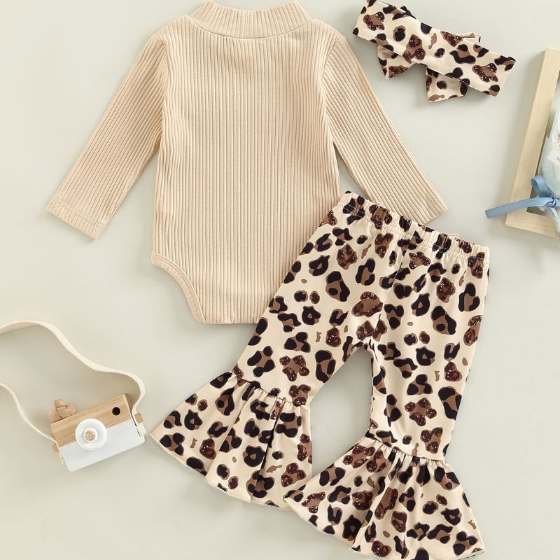 Baby Girl Beige Bow Leopard Flares 2 Piece Clothing Set - MyTy | Buy on-trend and stylish Baby and Toddler Onesies and bodysuits @ My Trendy Youngsters - Dress your little one in Style @ My Trendy Youngsters 