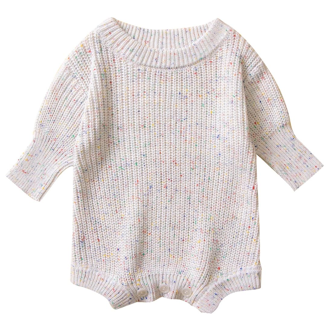 Beige Speckled Knit Baby Girl Bodysuit
