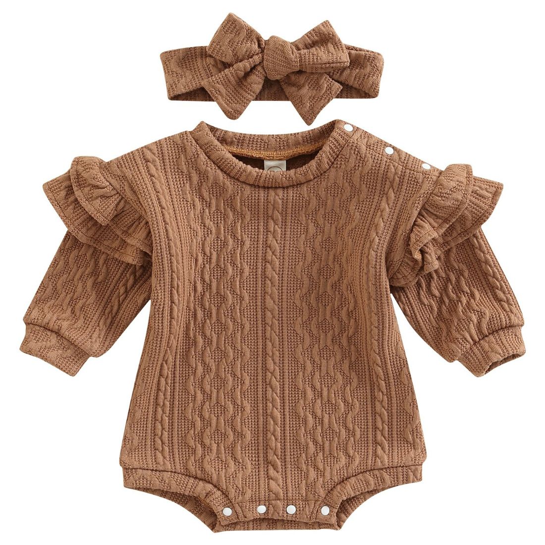 Bella Knitted Baby Girl Bodysuit | Brown