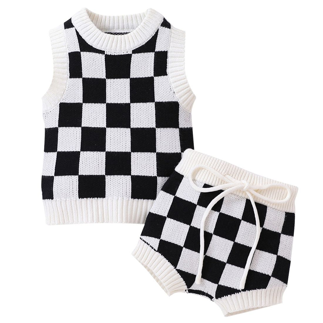 Black Checker Knit Baby Set