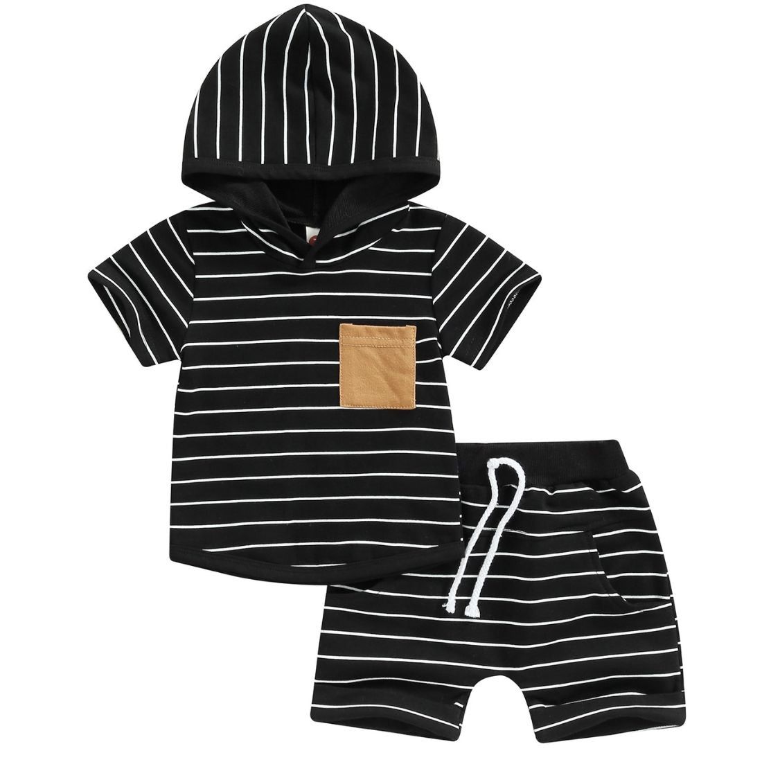 Toddler Boy Black Stripes Hoodie Pocket 2-Piece Clothing Set - My Trendy Youngsters |  Buy on-trend and stylish Baby and Toddler Clothing Sets @ My Trendy Youngsters - Dress your little one in Style @ My Trendy Youngsters 