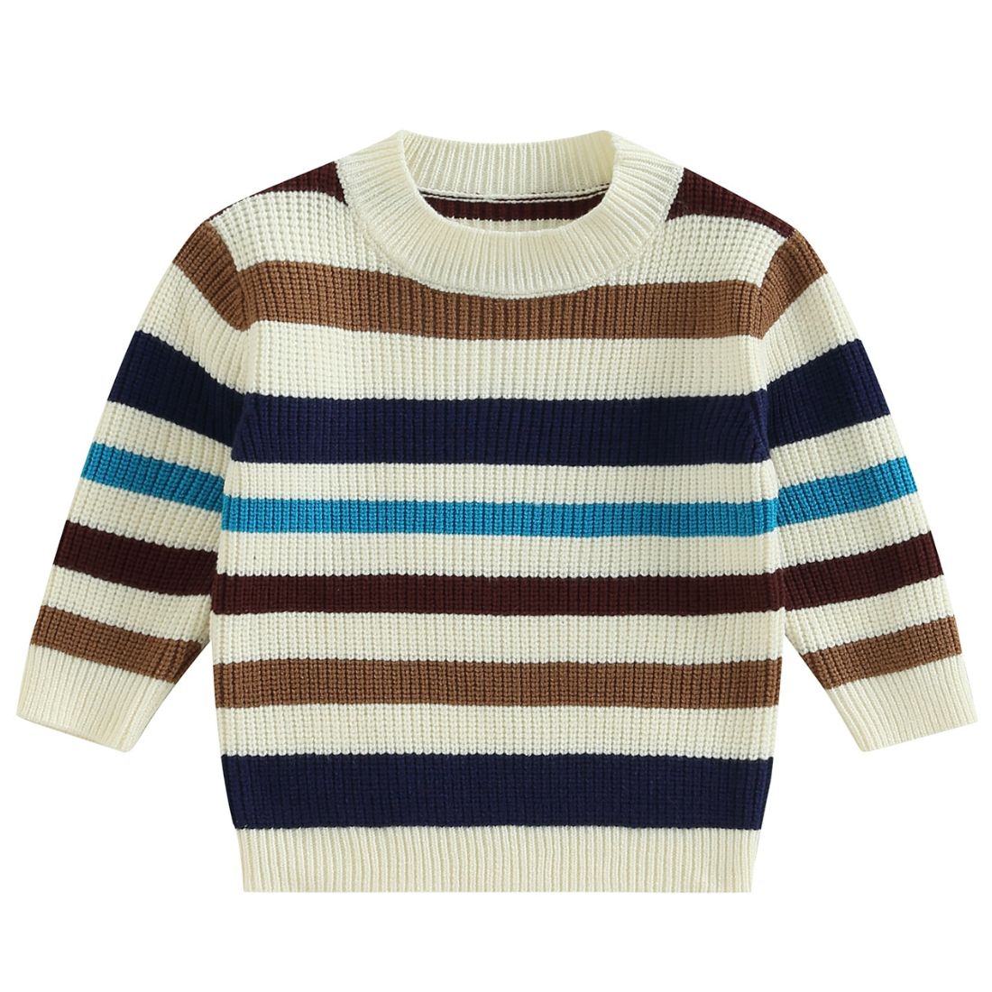 Blue and Brown Striped Knit Toddler Pullover