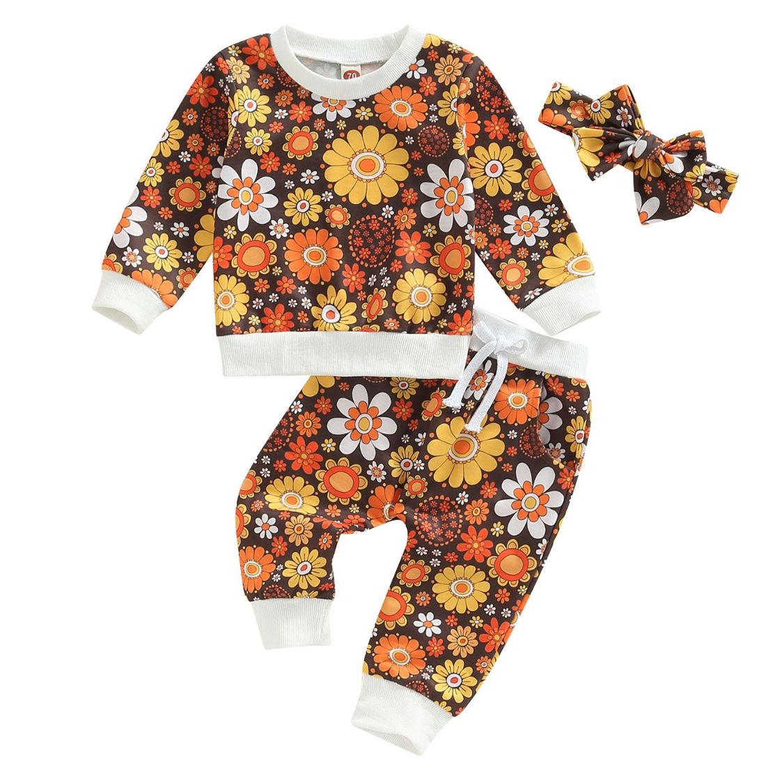 Brown Floral Baby Girl Sweaty Set