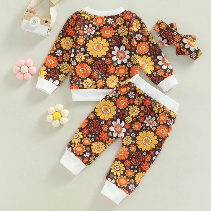 Reverse side of Brown Floral Baby Girl Sweaty Set