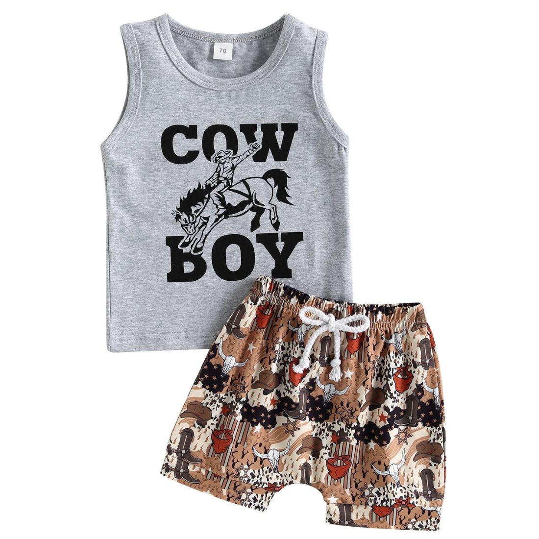 Little Boy Cowboy Grey Tank 2-Piece Clothing Set - My Trendy Youngsters | Buy on-trend and stylish Baby and Toddler Clothing Sets @ My Trendy Youngsters - Dress your little one in Style @ My Trendy Youngsters 