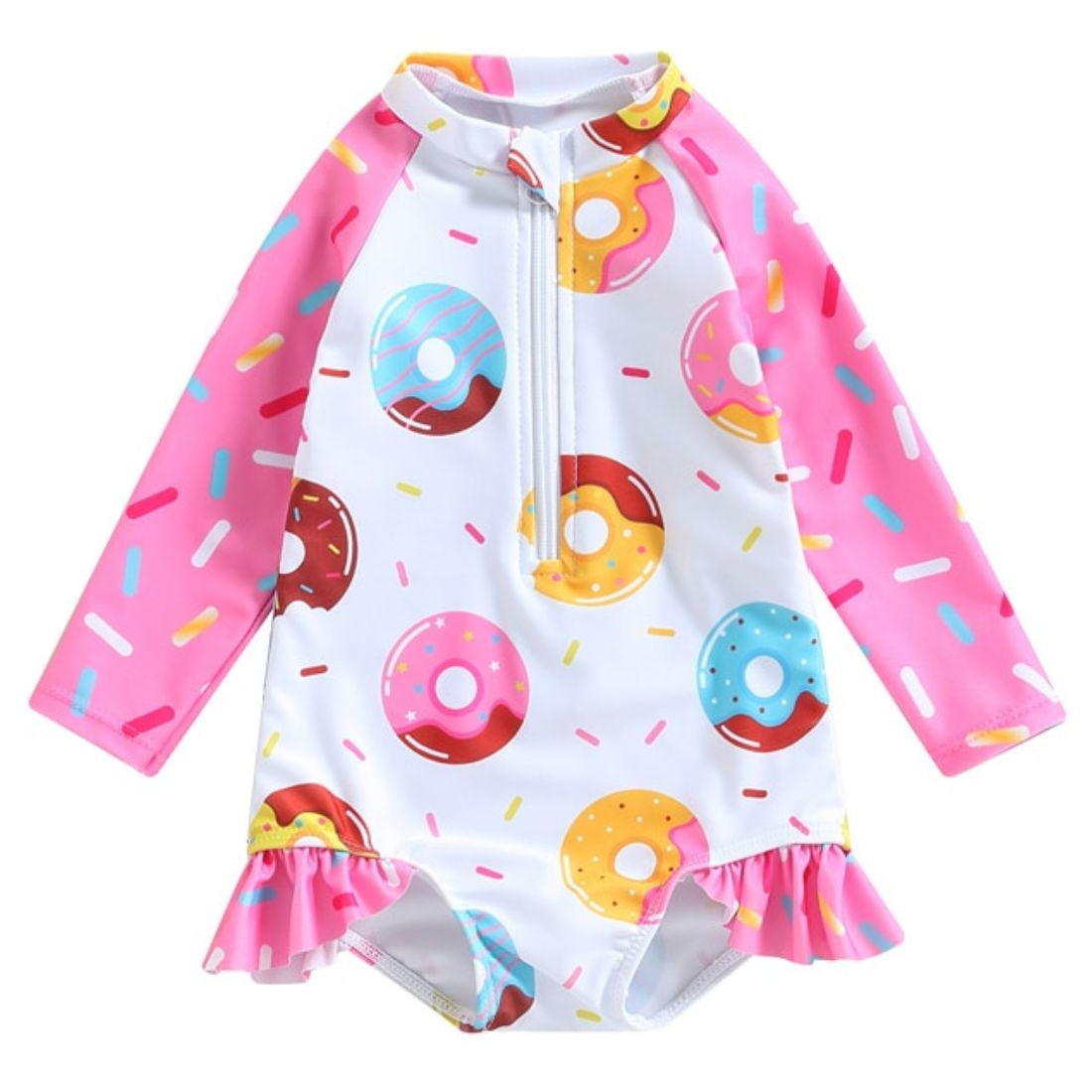 Little Girl Donut Print Zipper Swimsuit - My Trendy Youngsters | Buy on-trend and stylish Baby and Toddler Onesies and bodysuits @ My Trendy Youngsters - Dress your little one in Style @ My Trendy Youngsters 