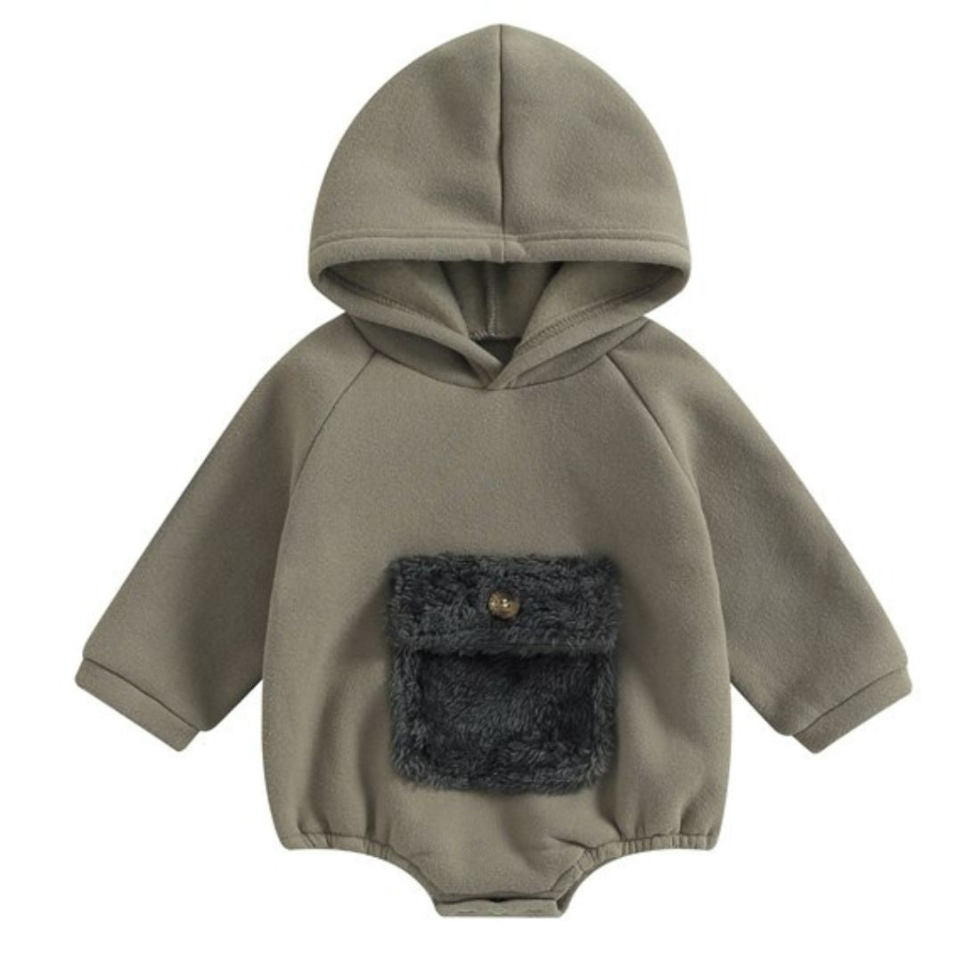 Hooded Fuzzy Pocket Baby Bodysuit | Green