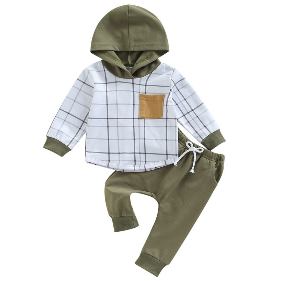 Plaid Hoodie Pocket Baby Clothing Set