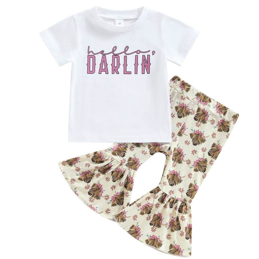 Baby Girl Hello Darlin Tee and Flares Toddler Clothing Set