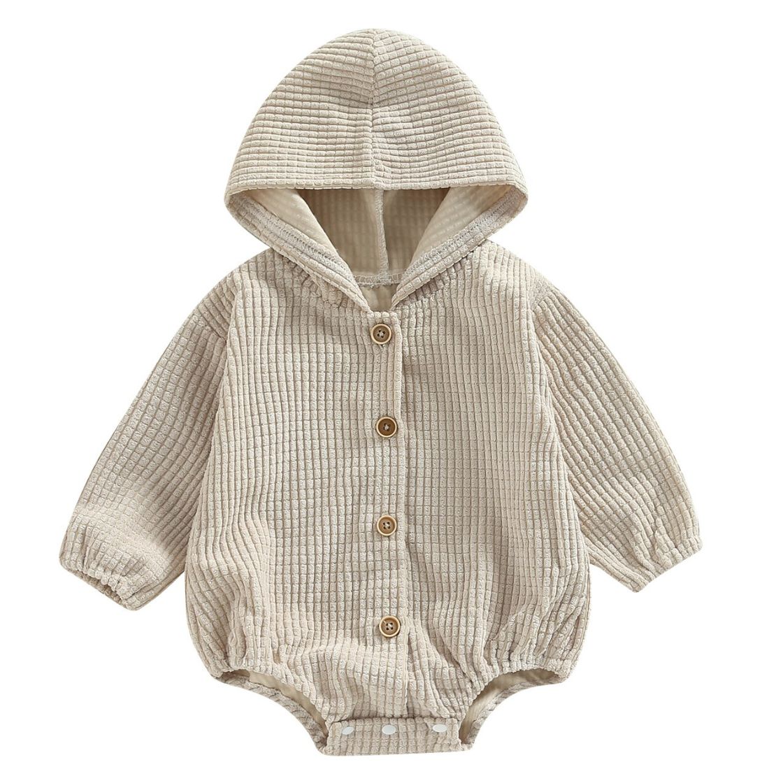 Henry Hooded Baby Boy Bodysuit | Beige