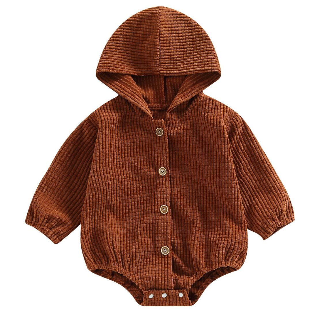 Henry Hooded Baby Boy Bodysuit  Brown