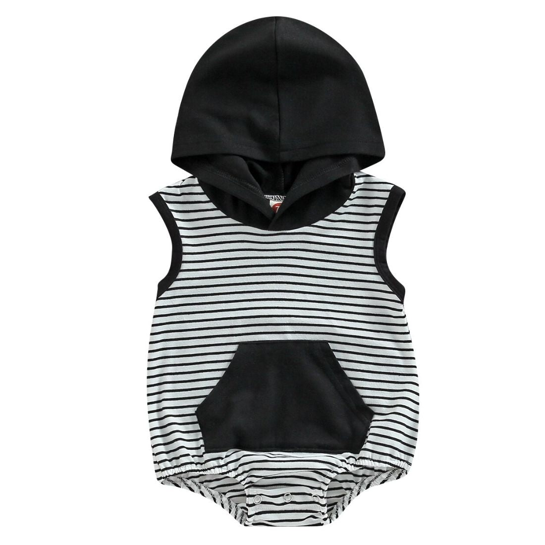 Sleeveless Hoodie Stripe Bodysuit | Black