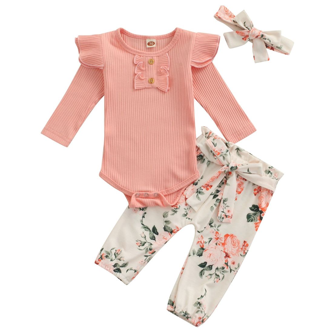 Jani Ribbed Floral Baby Girl Set | Pink