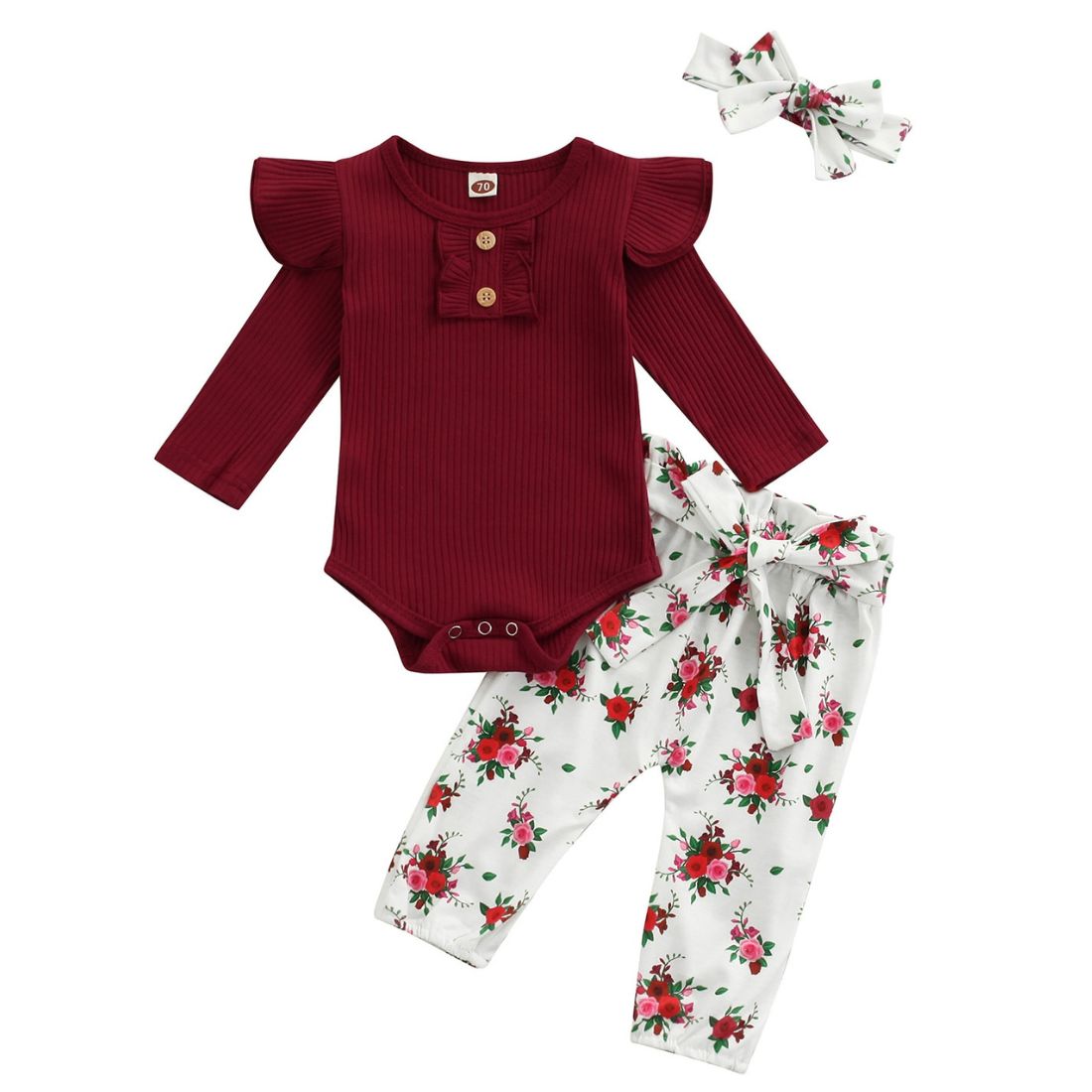 Jani Ribbed Floral Baby Girl Set | Red