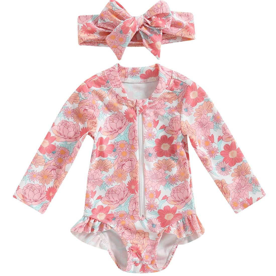 Little Girl Long Sleeve Flower Power Swimsuit Set - MY TRENDY YOUNGSTERS | Buy on-trend and stylish Baby and Toddler Onesies and bodysuits @ My Trendy Youngsters - Dress your little one in Style @ My Trendy Youngsters 