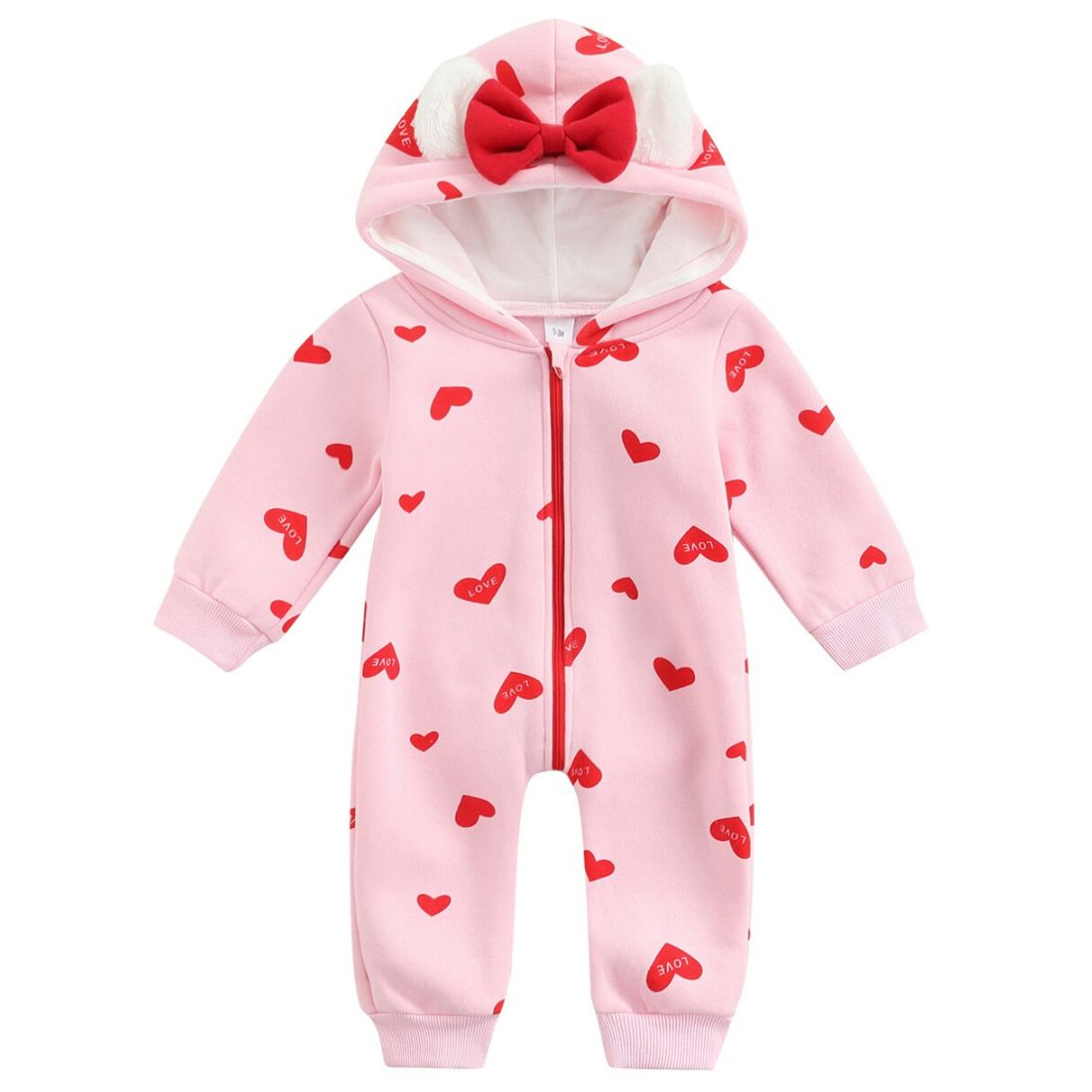 Long Sleeve Hearts Baby Girl Jumpsuit | Pink