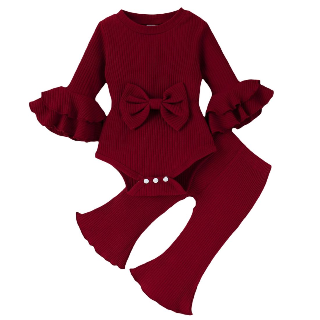 Baby Girl Long Sleeve Ribbed Bow Baby 2 Piece Clothing Set - MyTy | Buy on-trend and stylish Baby and Toddler Onesies and bodysuits @ My Trendy Youngsters - Dress your little one in Style @ My Trendy Youngsters 