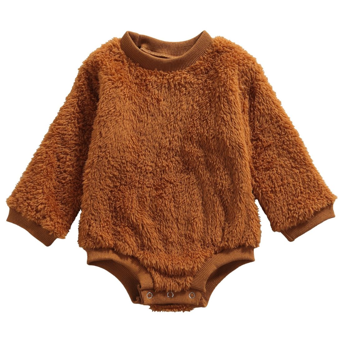 A trendy baby boys brown teddy bear bodysuit with snap clips