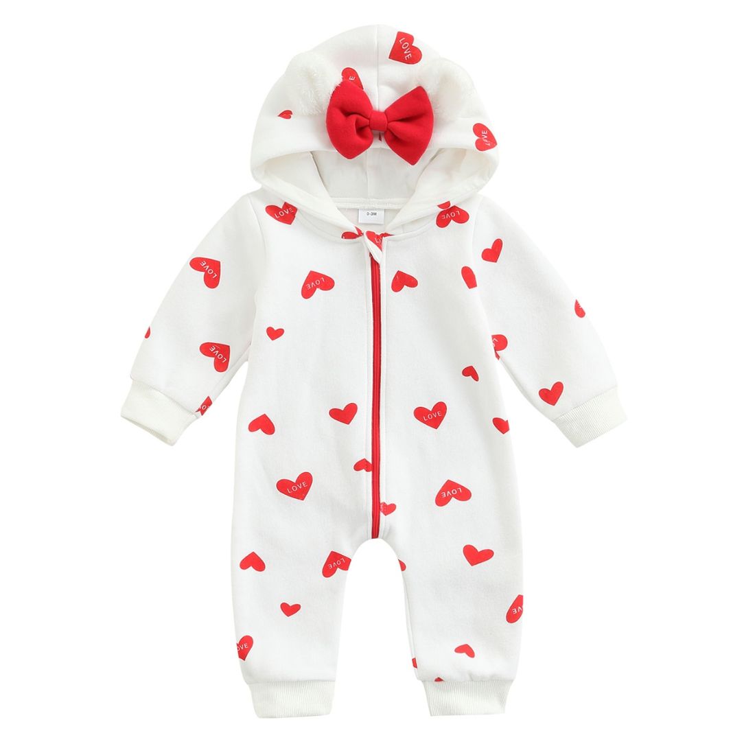 Long Sleeve Hearts Baby Girl Jumpsuit | White
