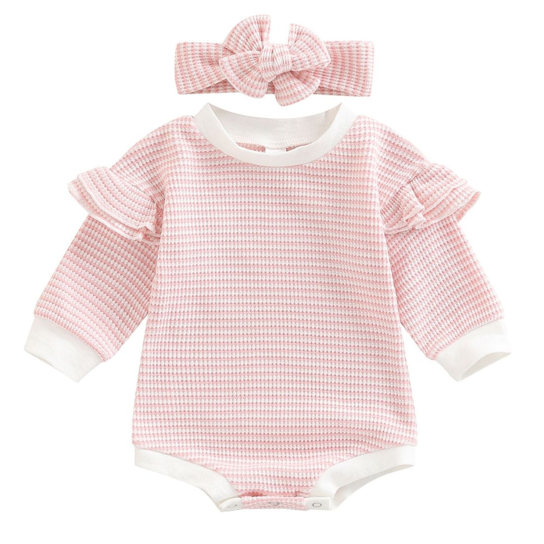 Ruffle Striped Baby Girl Bodysuit Set | Pink