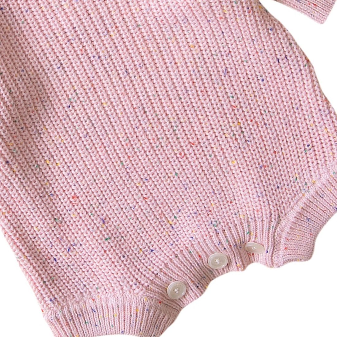 Up close of Pink Speckled Knit Baby Girl Bodysuit