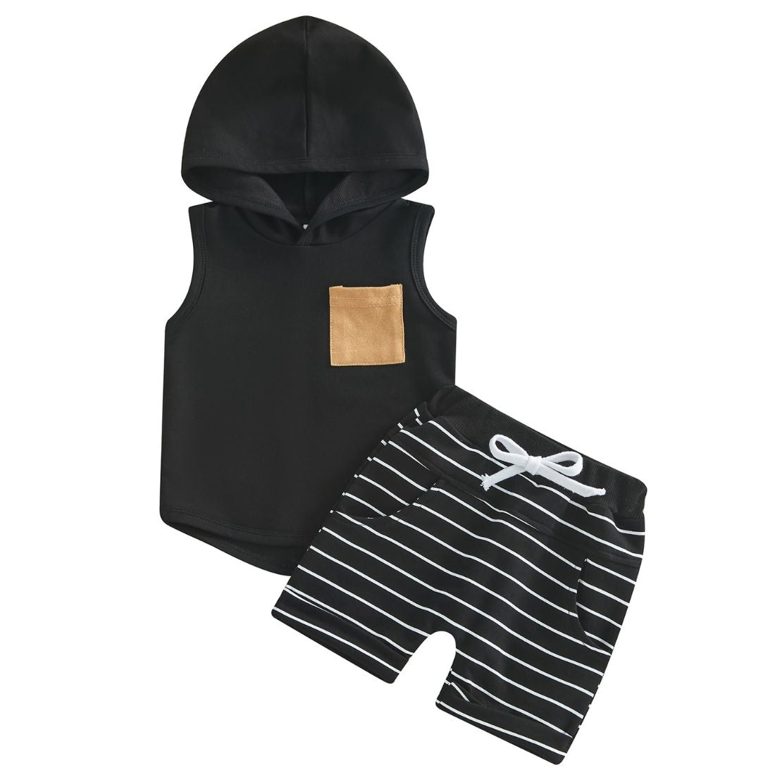 Little Boy Pocket Hoodie Striped Shorts 2-Piece Clothing Set - My Trendy Youngsters | Buy on-trend and stylish Baby and Toddler Clothing Sets @ My Trendy Youngsters - Dress your little one in Style @ My Trendy Youngsters  