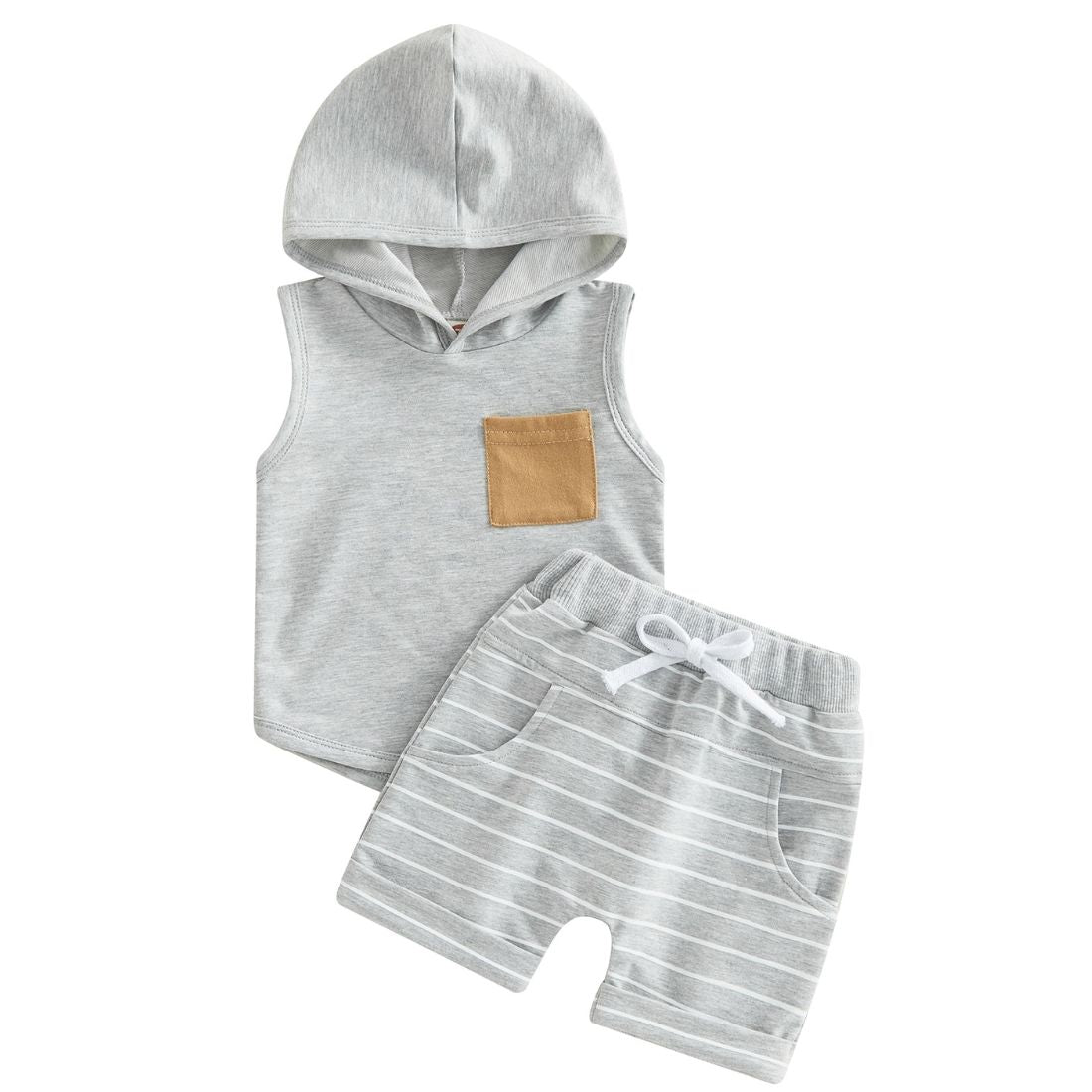 Little Boy Pocket Hoodie Striped Shorts 2-Piece Clothing Set - My Trendy Youngsters | Buy on-trend and stylish Baby and Toddler Clothing Sets @ My Trendy Youngsters - Dress your little one in Style @ My Trendy Youngsters 