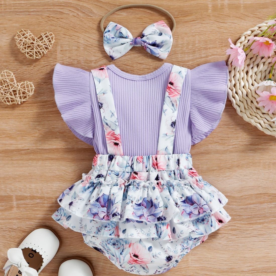 Purple Floral Baby Girl Bodysuit set