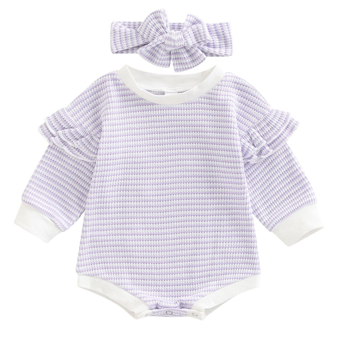 Ruffle Striped Baby Girl Bodysuit Set | Purple