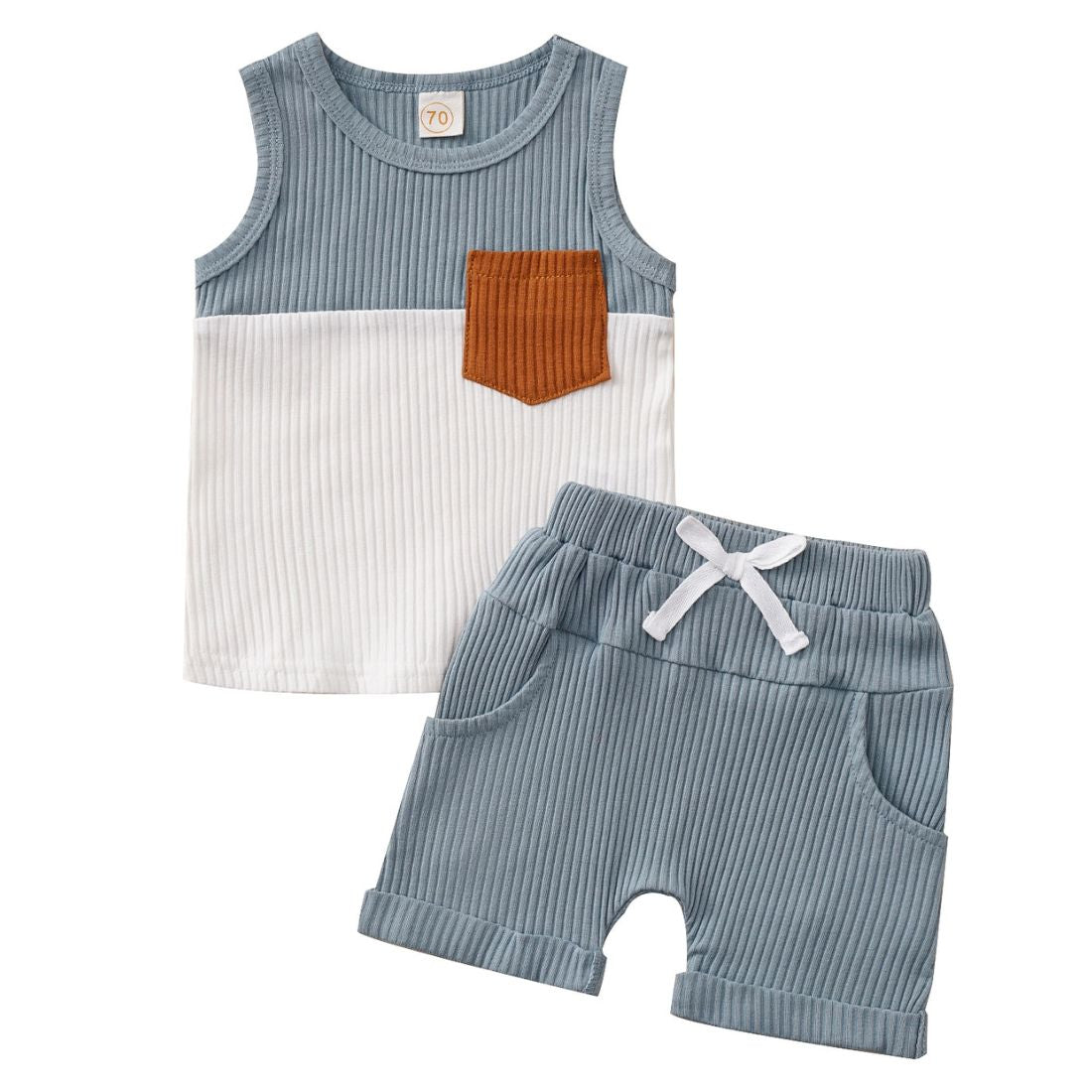 Ribbed Two-Tone Baby Set | Blue and white