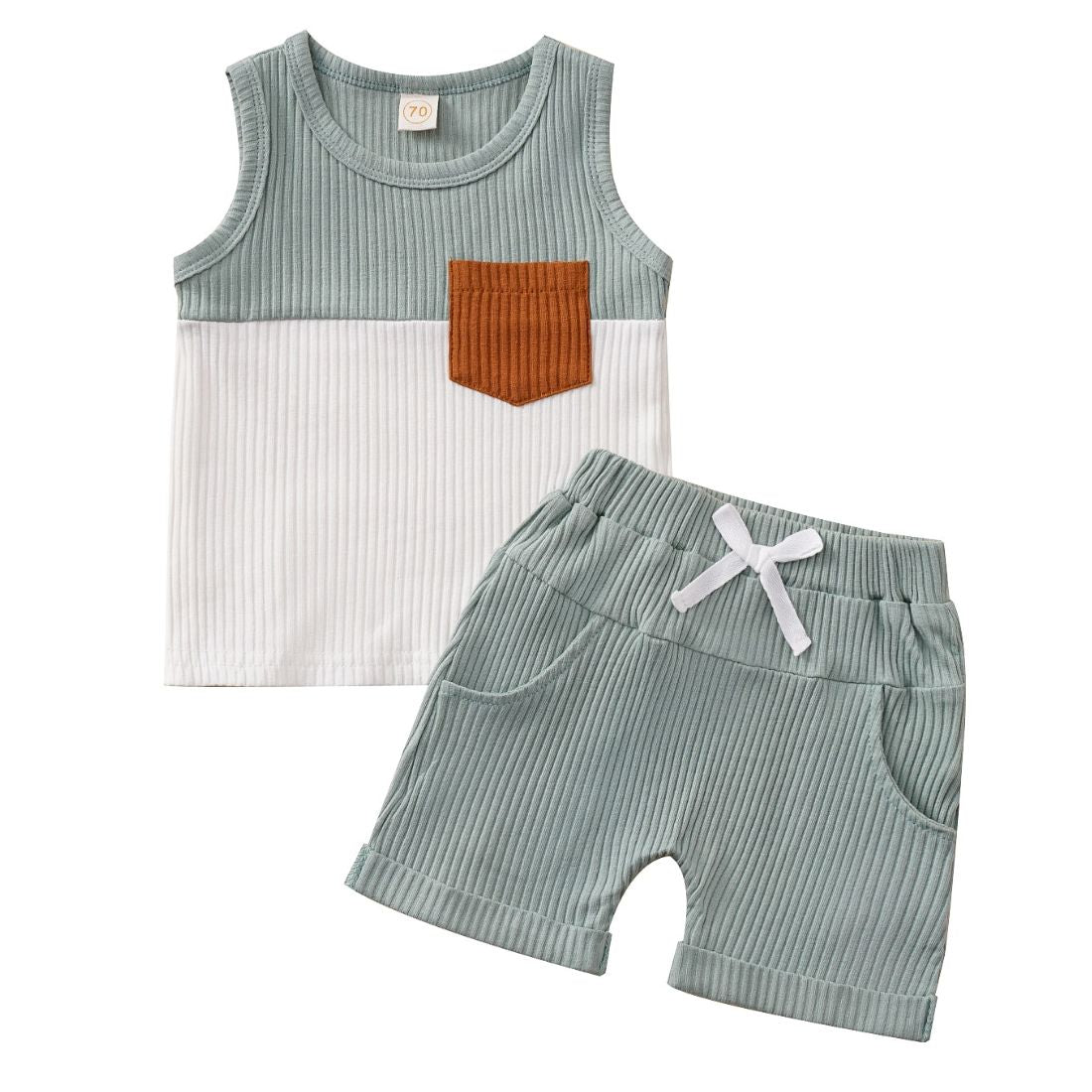 Ribbed Two-Tone Baby Set | Green and white