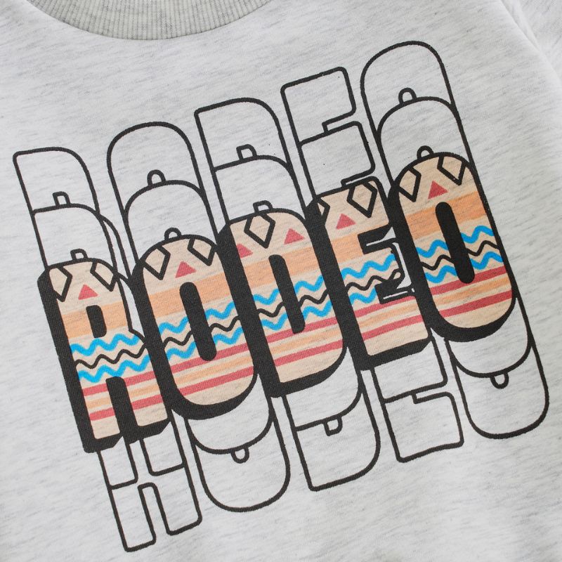 Up lcose of Rodeo Print on Toddler Grey sweatshirt