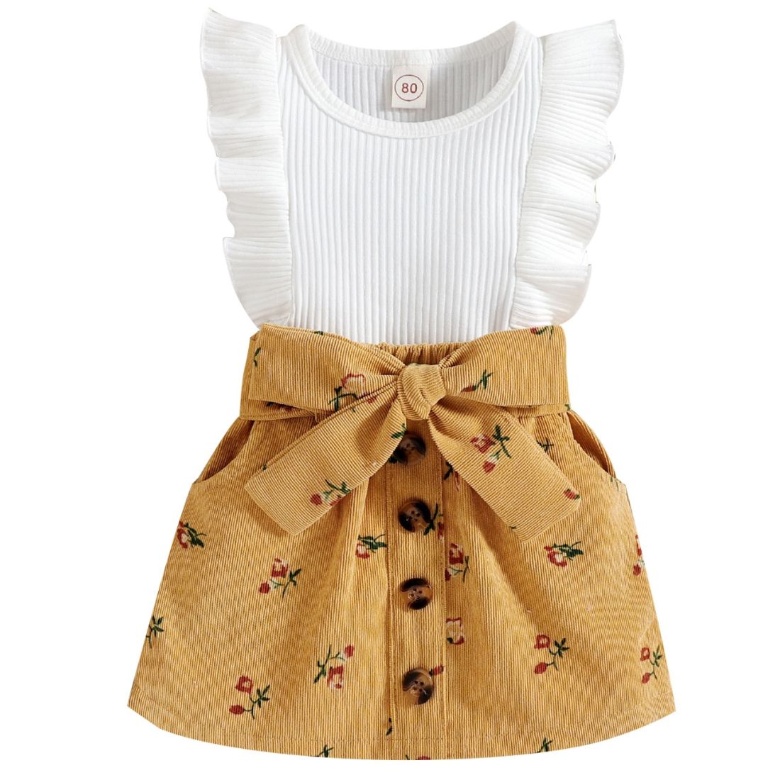 Ruffled Mustard Floral Skirt Toddler Clothing Set