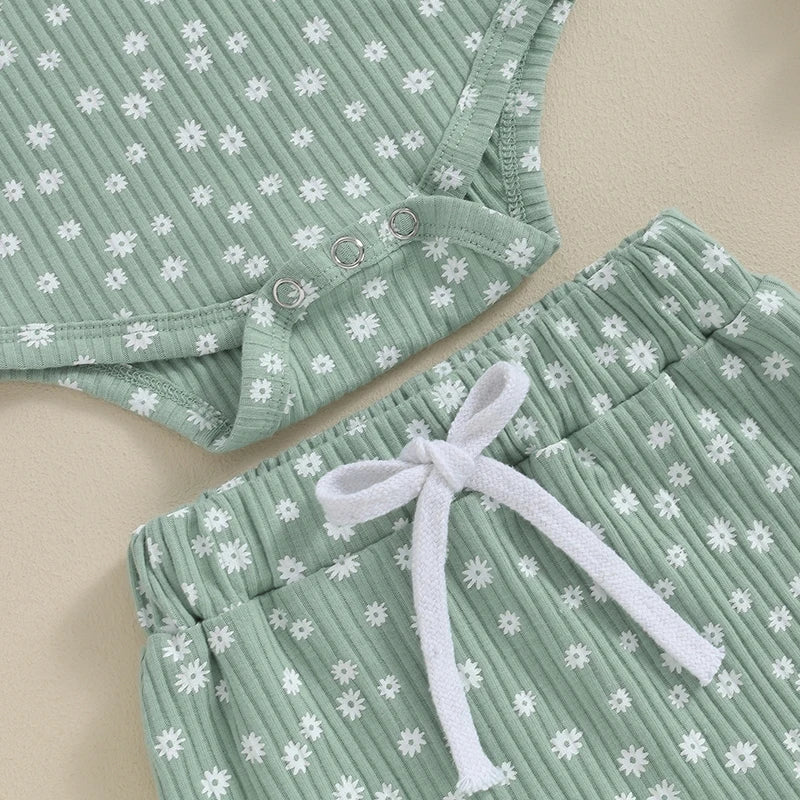 Ribbed Floral Shorts Baby Set