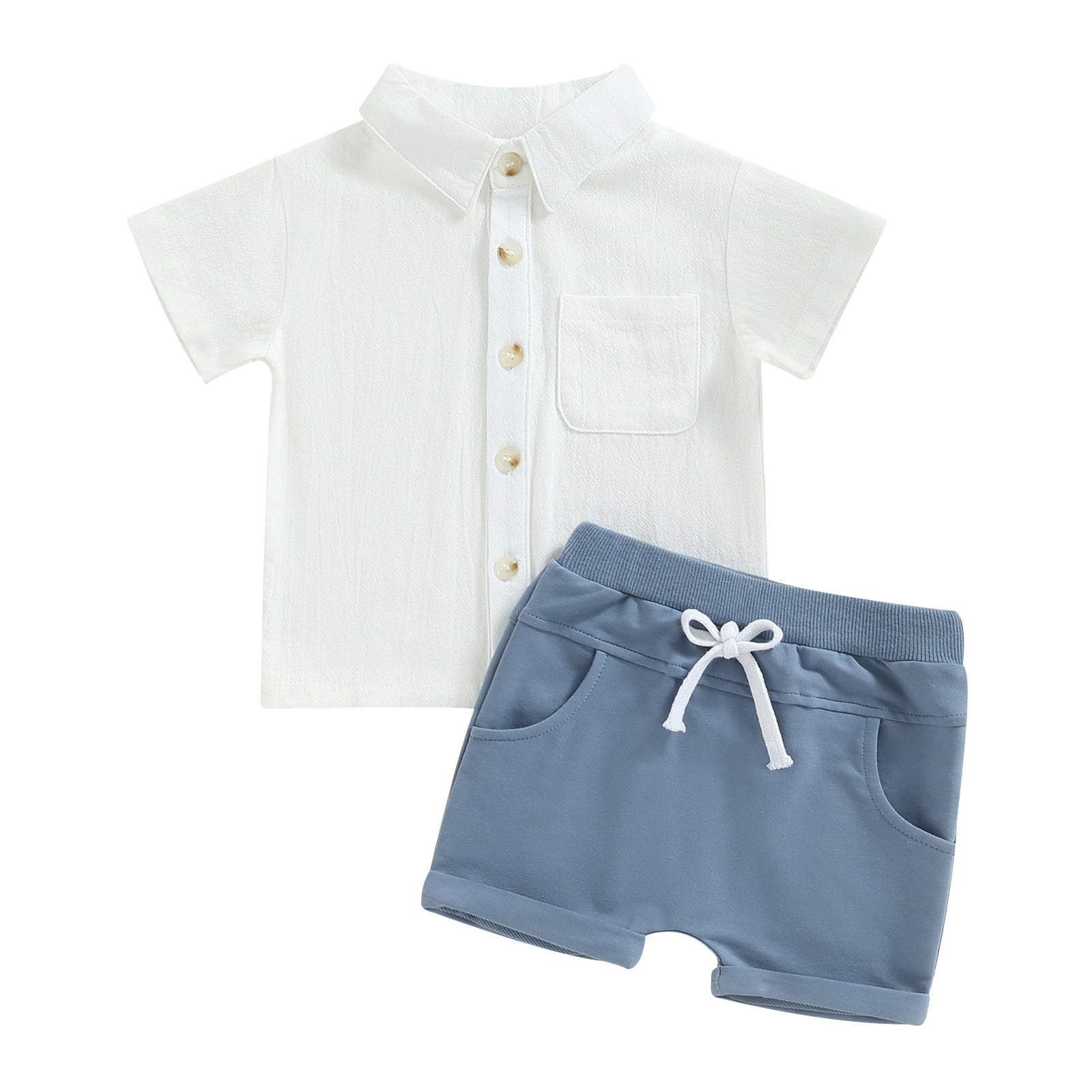 White Button up Toddler Boy Set | Blue