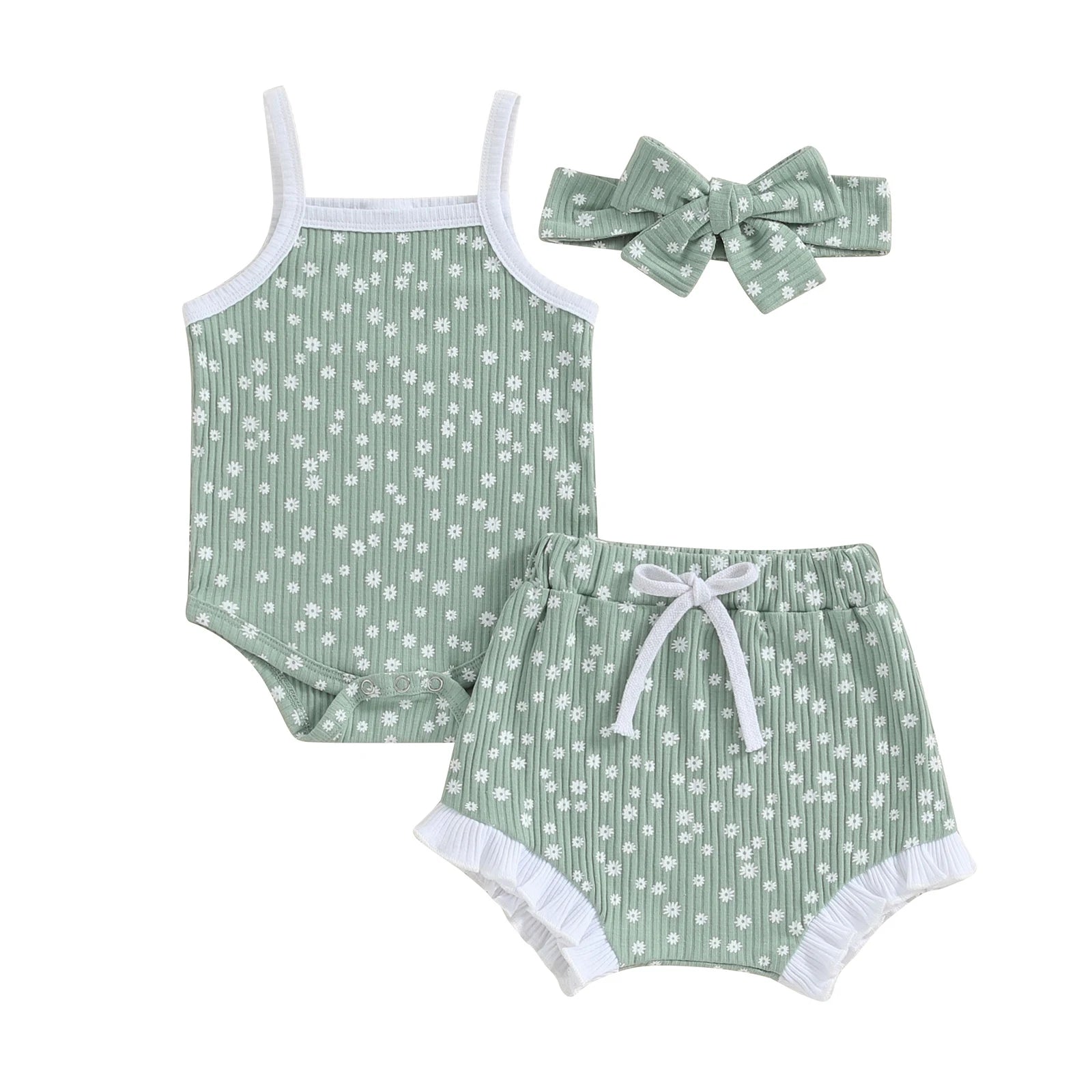 Ribbed Floral Shorts Baby Set