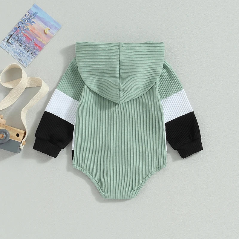 Contrast Ribbed Hooded Baby Bodysuit