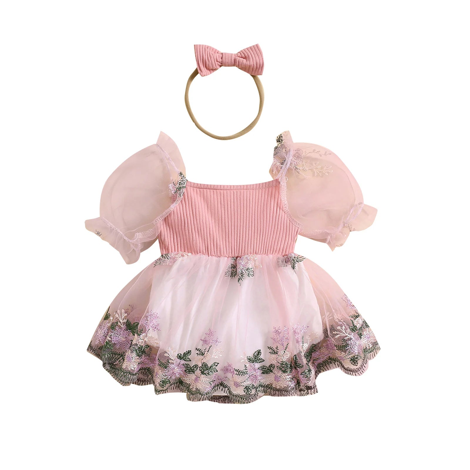 Puff Sleeve Floral Baby Bodysuit Set