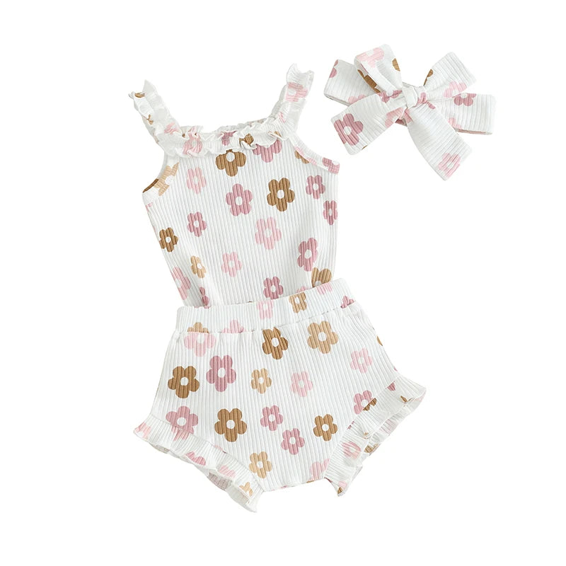 Sleeveless Floral Baby Bodysuit Set