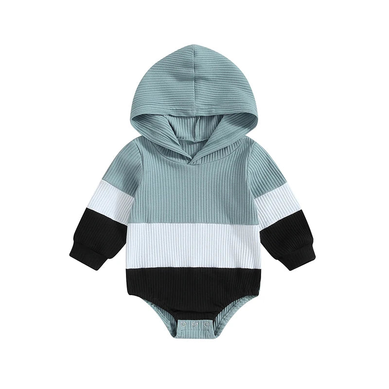 Contrast Ribbed Hooded Baby Bodysuit