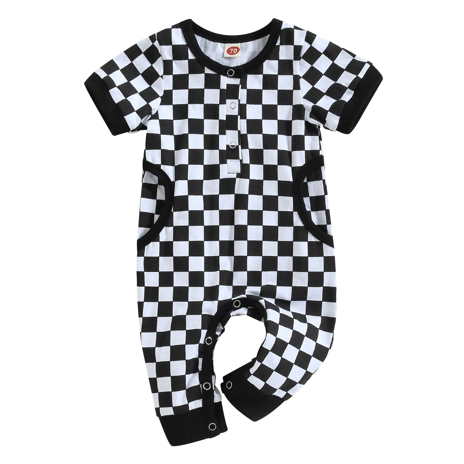 Checkered Side Pocket Baby Boy Romper