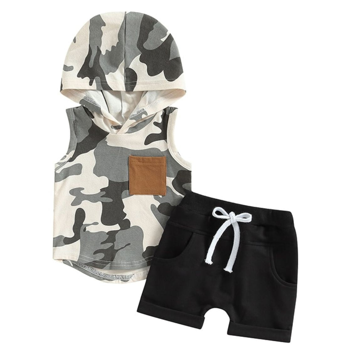Sleeveless Camo Hoodie Black Shorts 2-Piece Clothing Set - My Trendy Youngsters | - Buy on-trend and stylish Baby and Toddler Clothing Sets @ My Trendy Youngsters - Dress your little one in Style @ My Trendy Youngsters