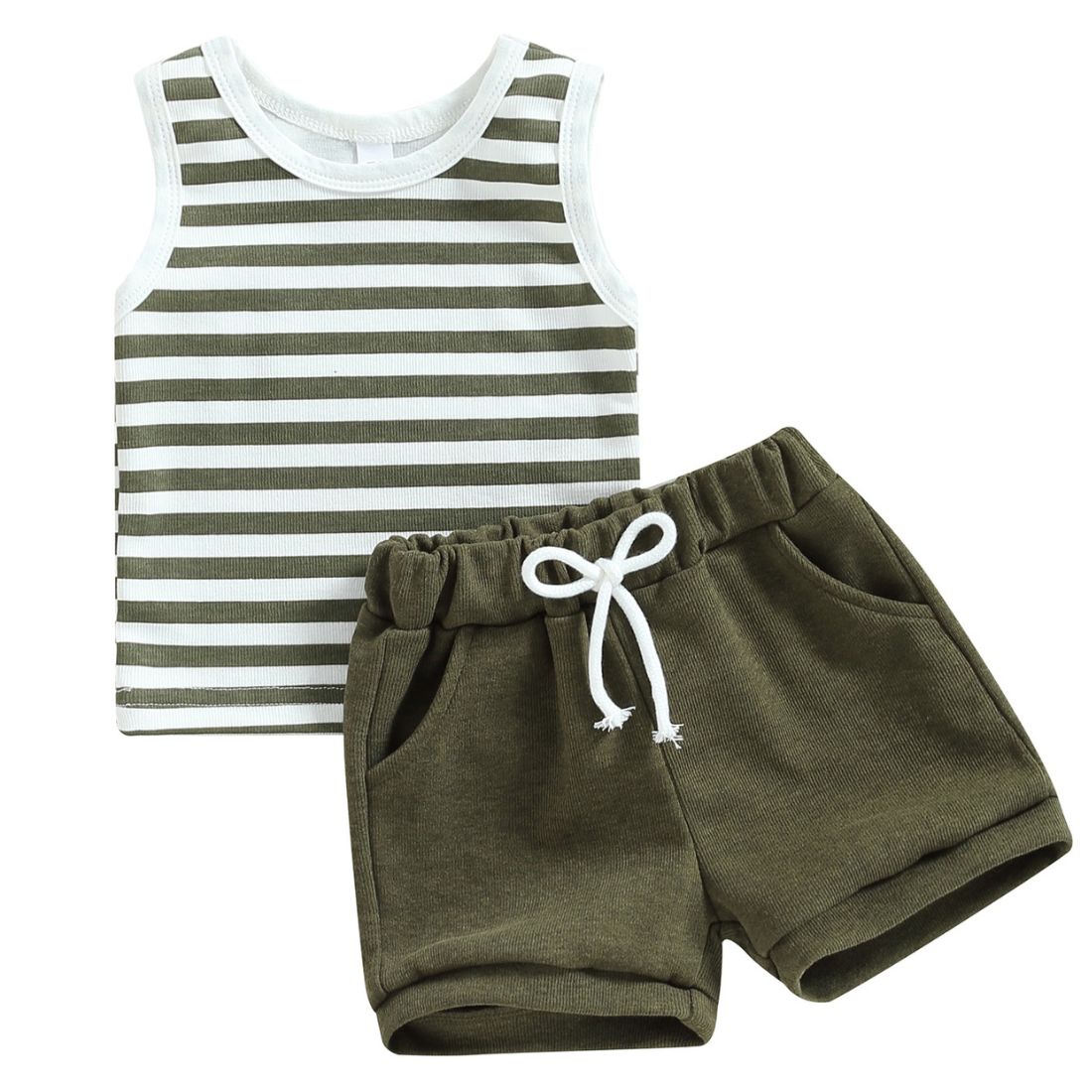 Sleeveless Striped Tank Baby Girl Set | Green