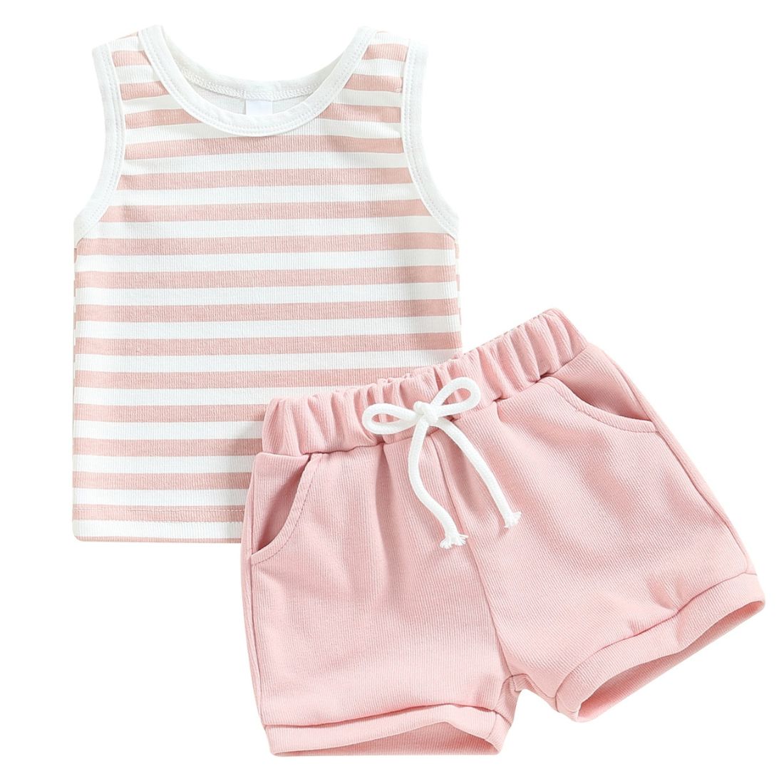 Sleeveless Striped Tank Baby Girl Set | Pink