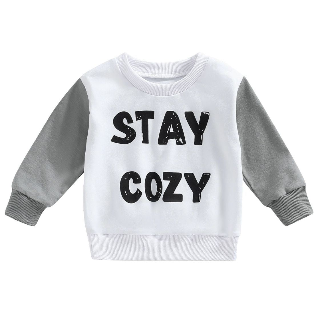 Long sleeve Sweaty with Grey sleeves and Stay Cozy letter print in Stay Cozy Baby Sweatshirt